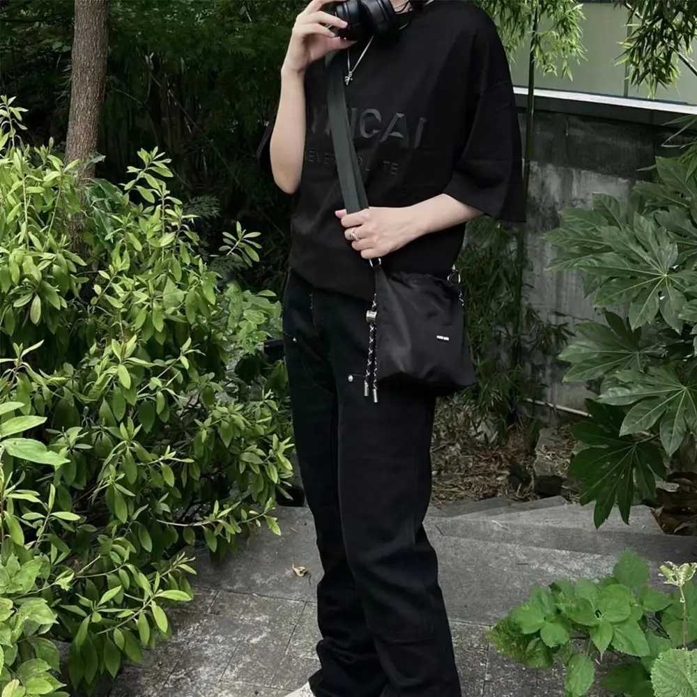 Cool Korean Style Black Bucket Bag Nylon Portable INS Shoulder Bag Luxury Crossbody Bags Girls