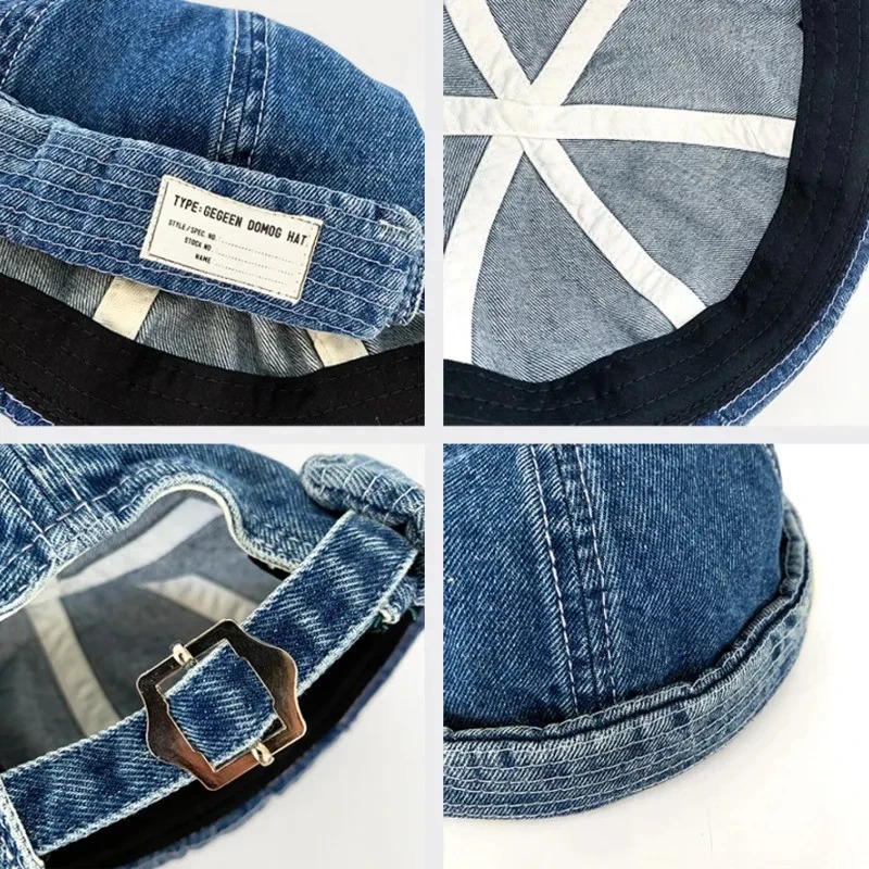 VACIGODEN Denim Dome Melon Brimless Beanie Cap Skull Cap Sailor Cotton Mechanic Trendy Color Elastic Panels Docker Hat 250715