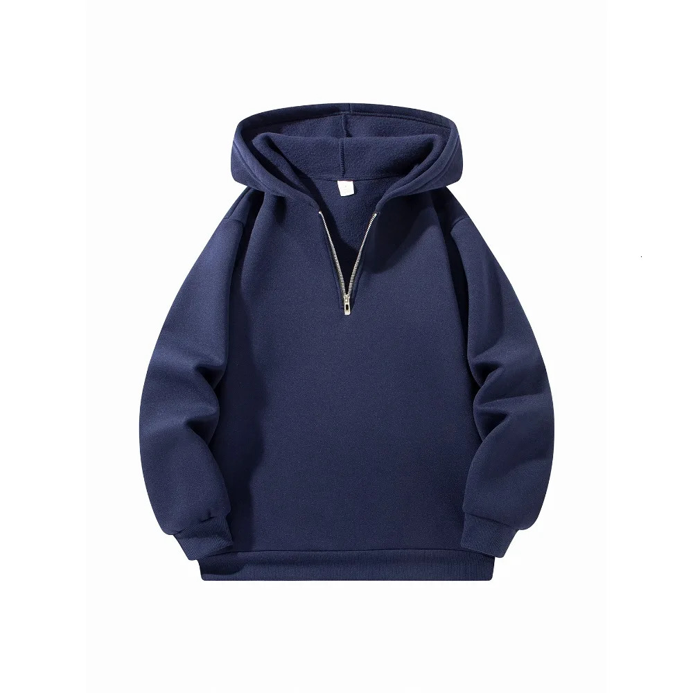 Mens Half Zipper Hooded Hoodies Solid Color Long Sleeve Sweatshirts Autumn Loose Sport Warm Sweats Fashion Casual Pullover 250716