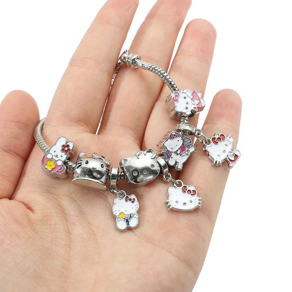 Sanrio 100% Authentic Original Product Kawaii Hello Kitty Bracelet Anime Sanrios Cute Figure Kitty White Beads Pendant DIY w250716