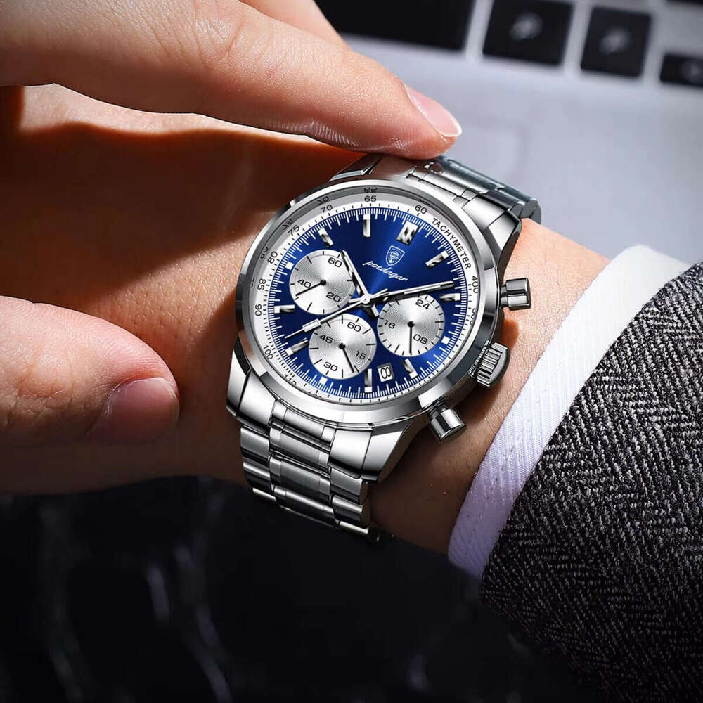 DHwatches Men's Chronograph Watch - 30M Waterproof Stainless Steel Quartz Wristwatch with Date & Tachymeter (Model 921)