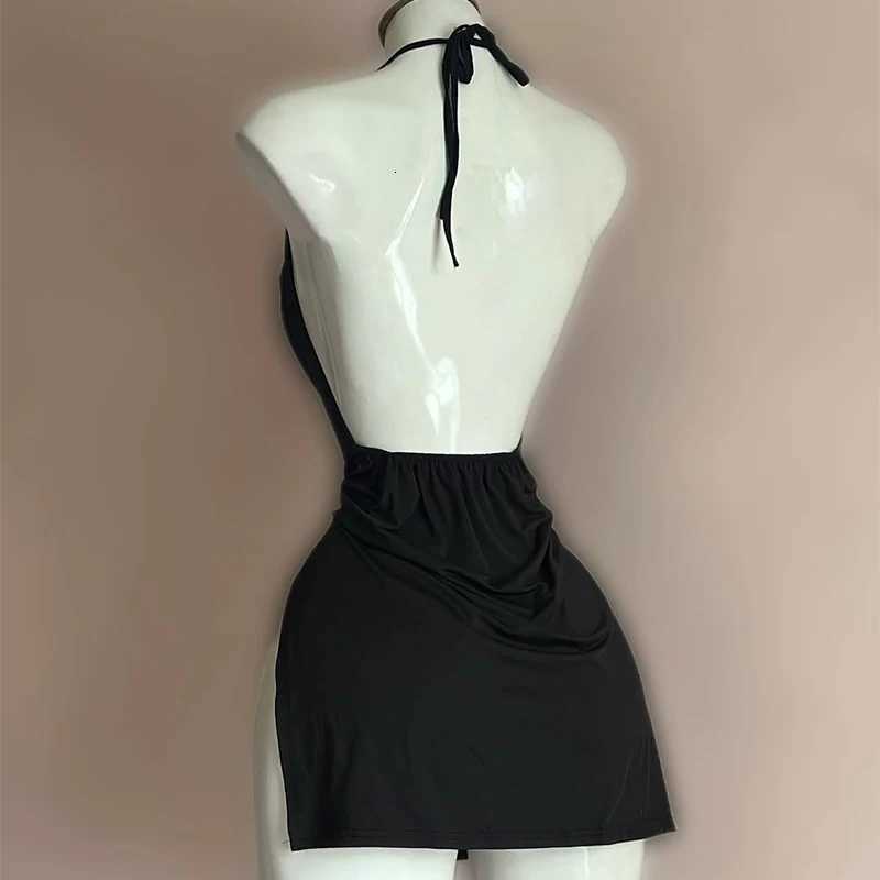 2K European and American Fashion Split Halter Neck V-neck Suspender Halter Evening Dress Sexy Suspender Nightgown Split Skirt R250716