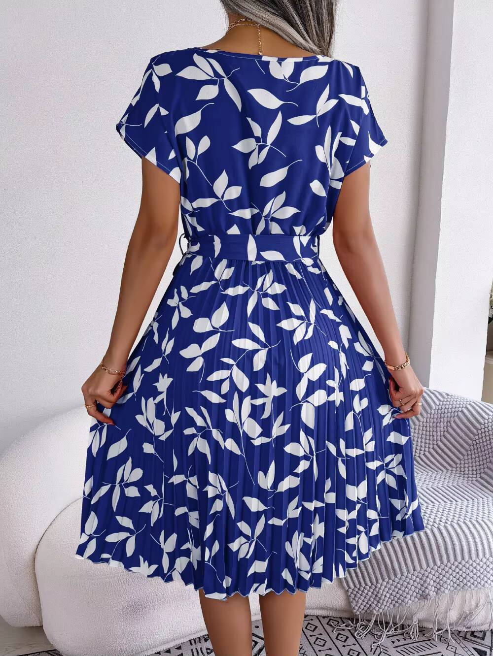 Casual O-neck Short Sleeve Dress Office Lady Spring Summer Fashion Elegant Floral Print Lace Up Pleated Dresses For Women 2023 dongdumaoyi