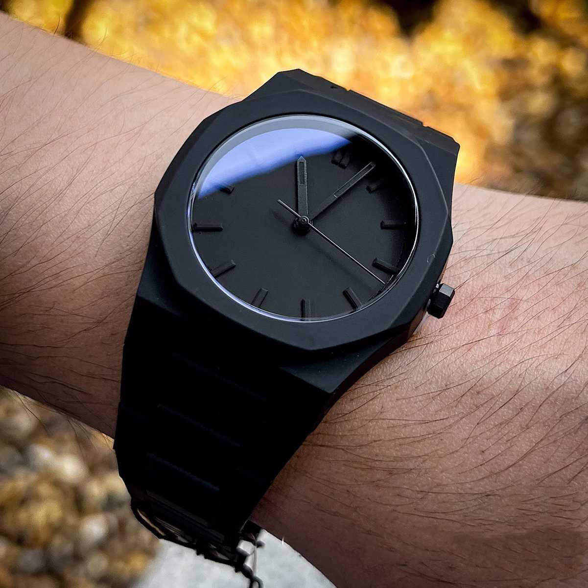 2PCS Mens Sets Fashion Casual Sport Black Resin Quartz Bracelet Y250715