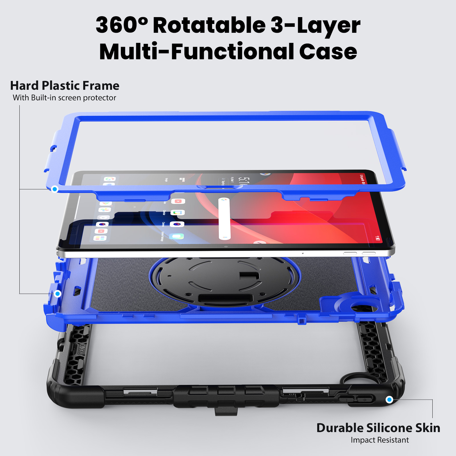 For Lenovo Tab M11 HD 11"(2024) Xiaoxin Pad 11 K11 LTE Tablet Case 360 Rotating Kickstand Heavy Duty Rugged Shockproof Kid Safe Cases with Should