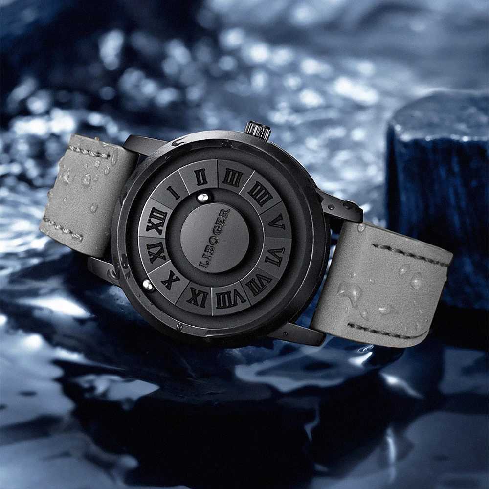 Vintage Magnetic Steel Ball Hand Men High Quality Touch To Read Time New Design PU Leather Strap Quartz Wrist For Men Y250715