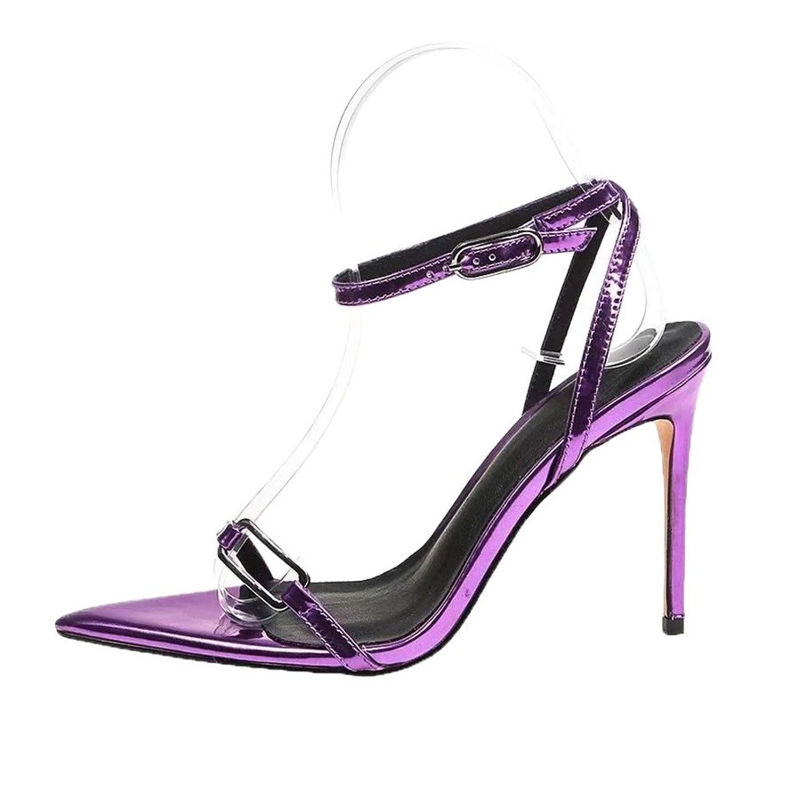 Elegant Fuchsia French Heel Sandals - 11cm Stiletto Ankle Strap Dress Heels for Women
