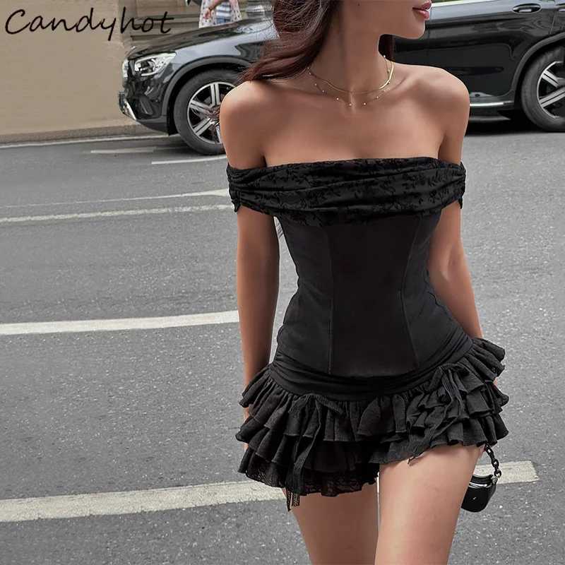 2025 Spring New Prom Party Evening 2 Piece Set Candyhot Off Shoulder Solid Sexy Fashion Backless Strapless Fairycore Skirt Set R250716