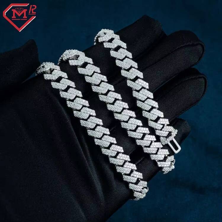 Top Selling 10mm Cuban Link Chains 2 Row Iced Out Hiphop 925 Silver Miami Vvs Moissanite Cuban Chain
