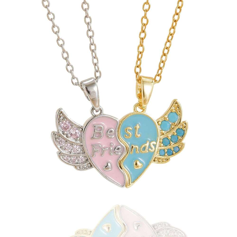 New Letter Best Friends Heart-Shaped Splicing Bestie Necklace Wing Pendant 4Eb