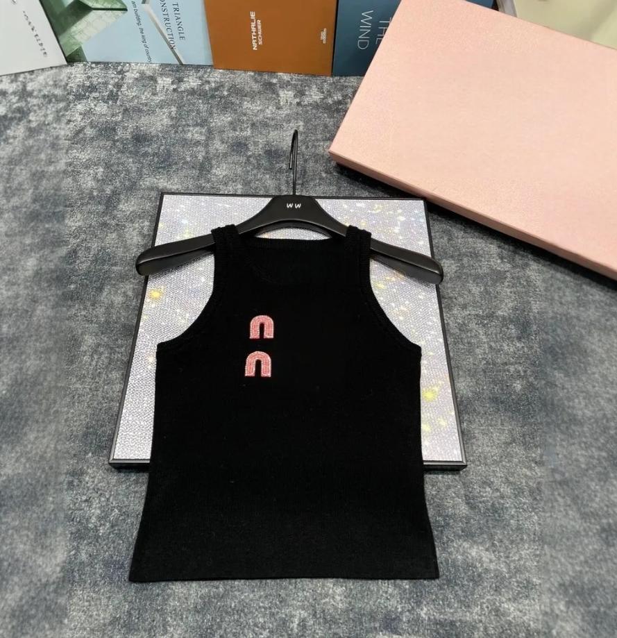 Women Summer Fashion Letter Diamonds Solid Color Slim Knitting Tank Top Ladies Simplicity Office Lady All-match Sleeveless Tops 0716
