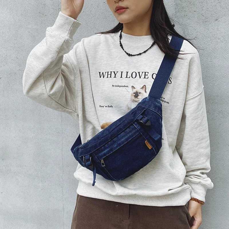 Casual Waist Bag Ladies Designer Denim Fanny Pack Travel Money Phone Banana Bag Large Capacity Female Bum Belt Bag