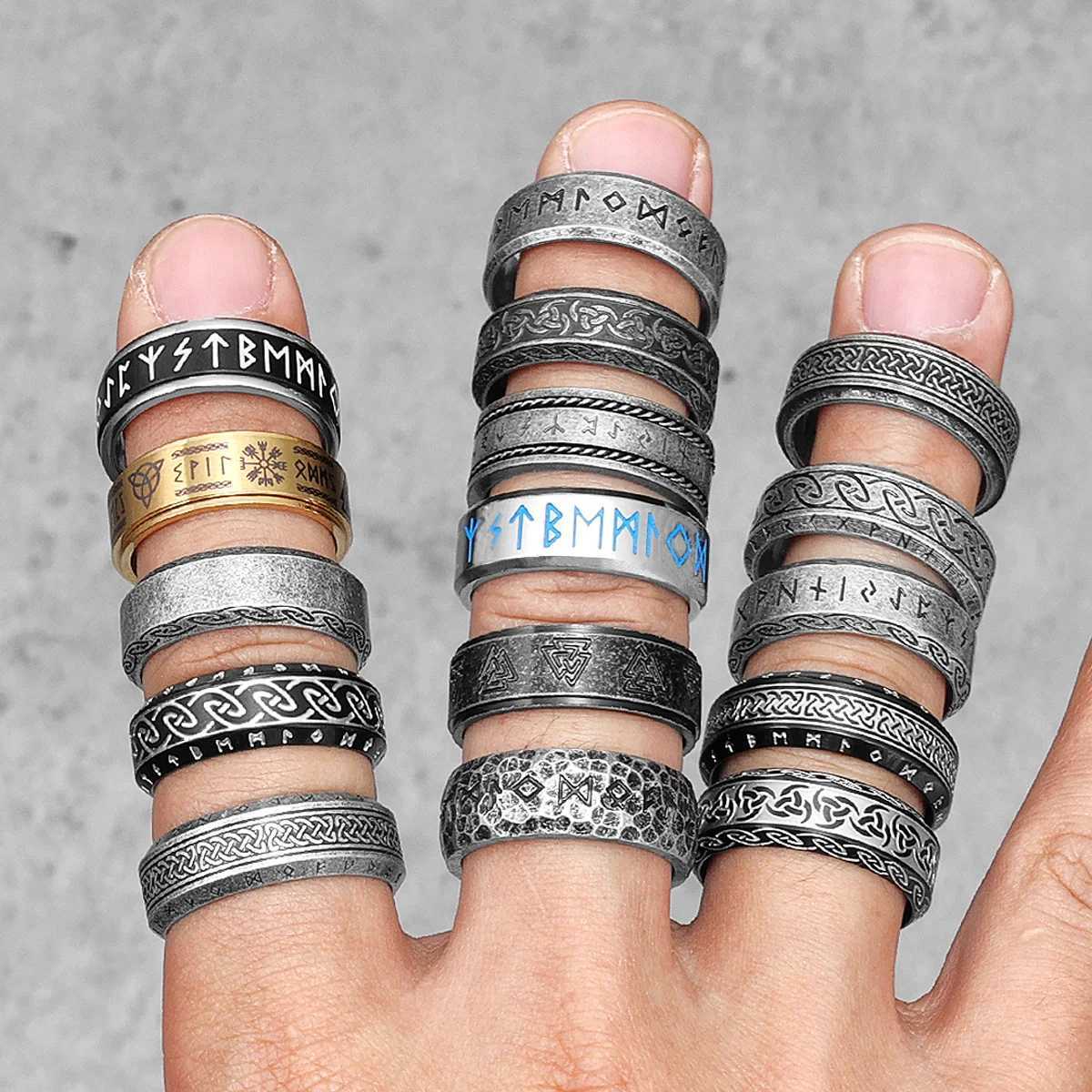 Vintage Nordic Viking Runes Celtic Knot Series Stainless Steel Womens Mens Rings Punk Biker Jewelry Creativity Gift Wholesale S250716