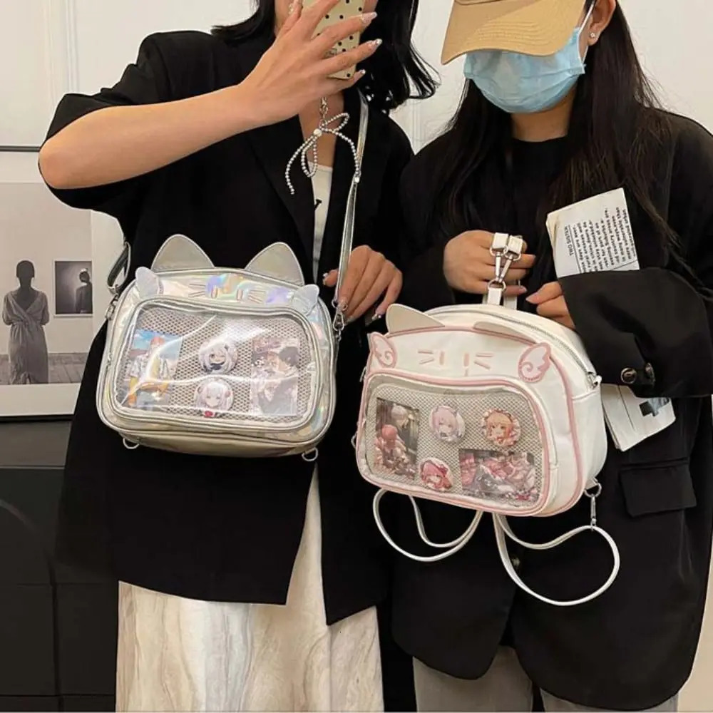 Zipper Bag Kawaii Cat Itabag Cotton Doll Bag Idol Merchandise Storage Transparent Pocket Badge Storage Bag PU Fashion Backpacks 250714
