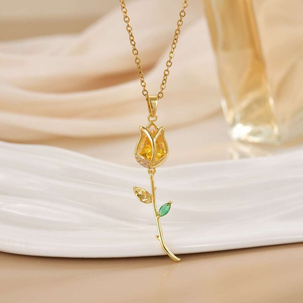 Summer Fresh Romantic Rose Flower Elegant Light Gorgeous Accessory High-End Versatile Non-Fading Necklace B13