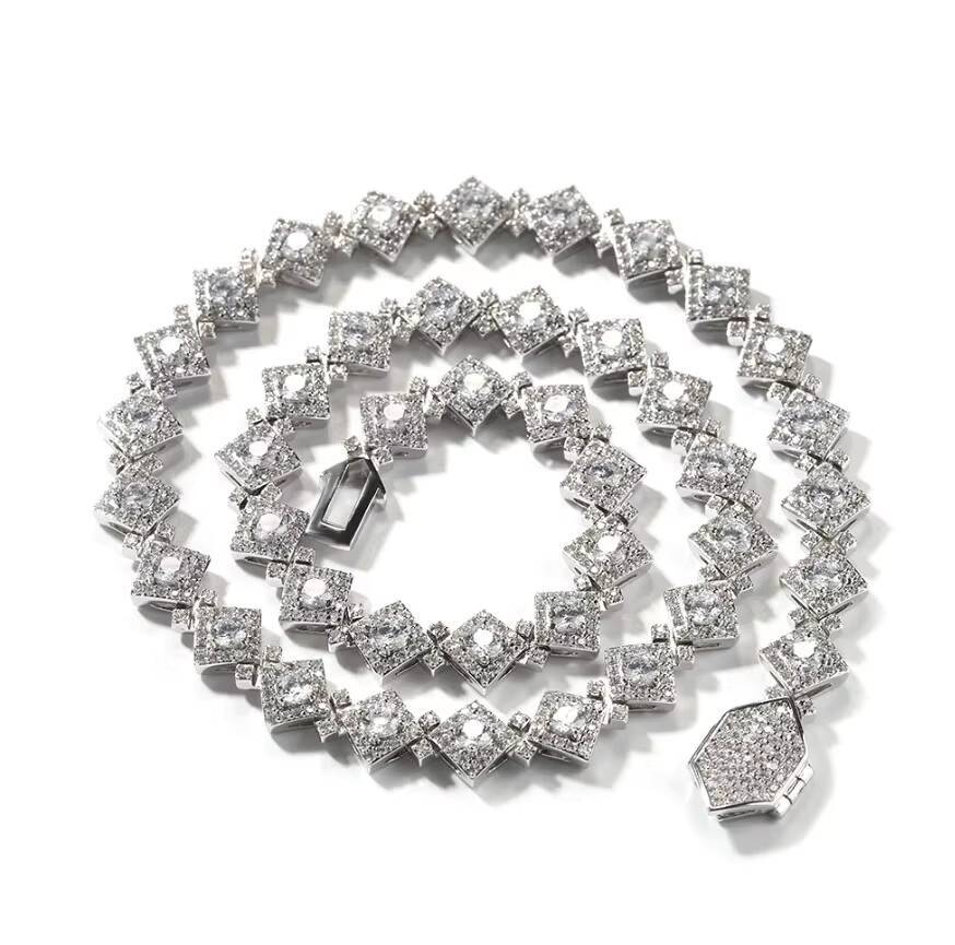 High Quality 12mm Moissanite Diamond Clustered Tennis Chain Rock Hip Hop Style Full Rapper Jewelry for Parties