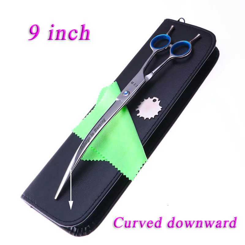 9 Inch Hairdressing Scissors Professional Pets Grooming Scissors Salon Barber Curved Downward Cutting Shears of Silver with Case W250716