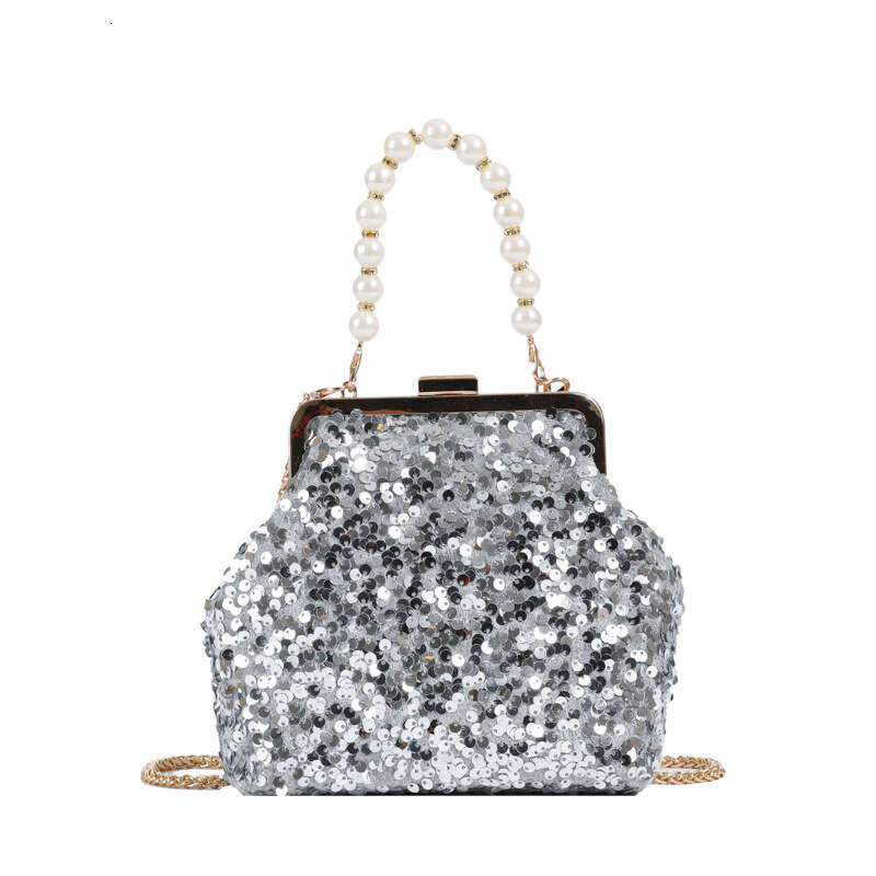 2025 New Fashion Sequin Shoulder for Women, Small Chanel Style Pearl Handbag, Crossbody Chain Shell Bag