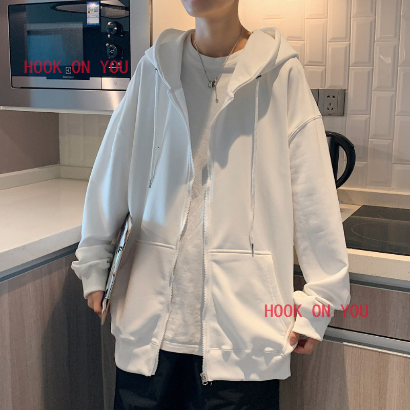 US Size Zipper Autumn Hooded Sweatshirt Men's Hoodie Cardigan Solid Color Classic Jacket
