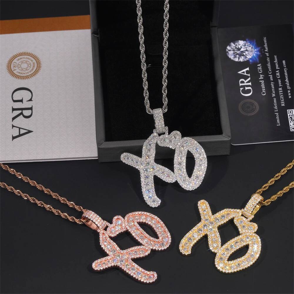 925 Silver Iced Out Moissanite XO Letter Hip Hop Pendant GRA Certification