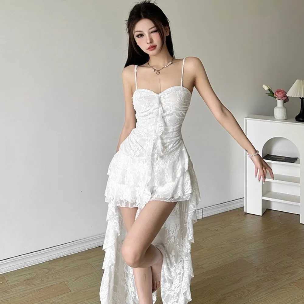 2K Style Elegant Mini Dress Women Sling Off Sleeves Skinny Backless Ruched Irregular Ribbon Birthday Party Outfits R250716