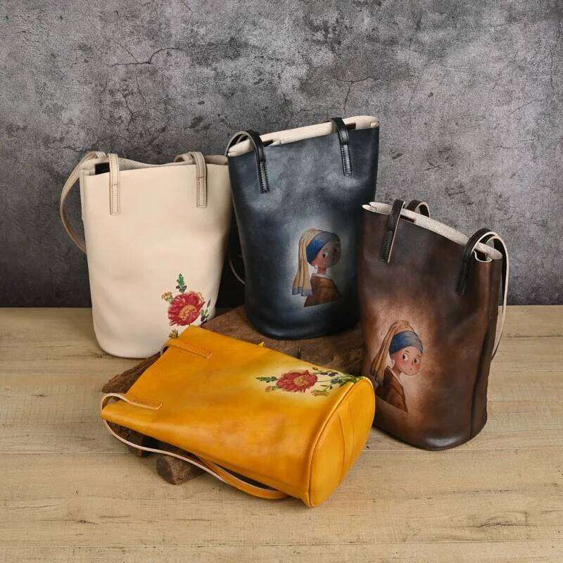Johnature Retro Real Cowhide Hand-Printed Women Bag 2025 New Natural Genuine Leather Leisure Large Capacity Shoulder Bags