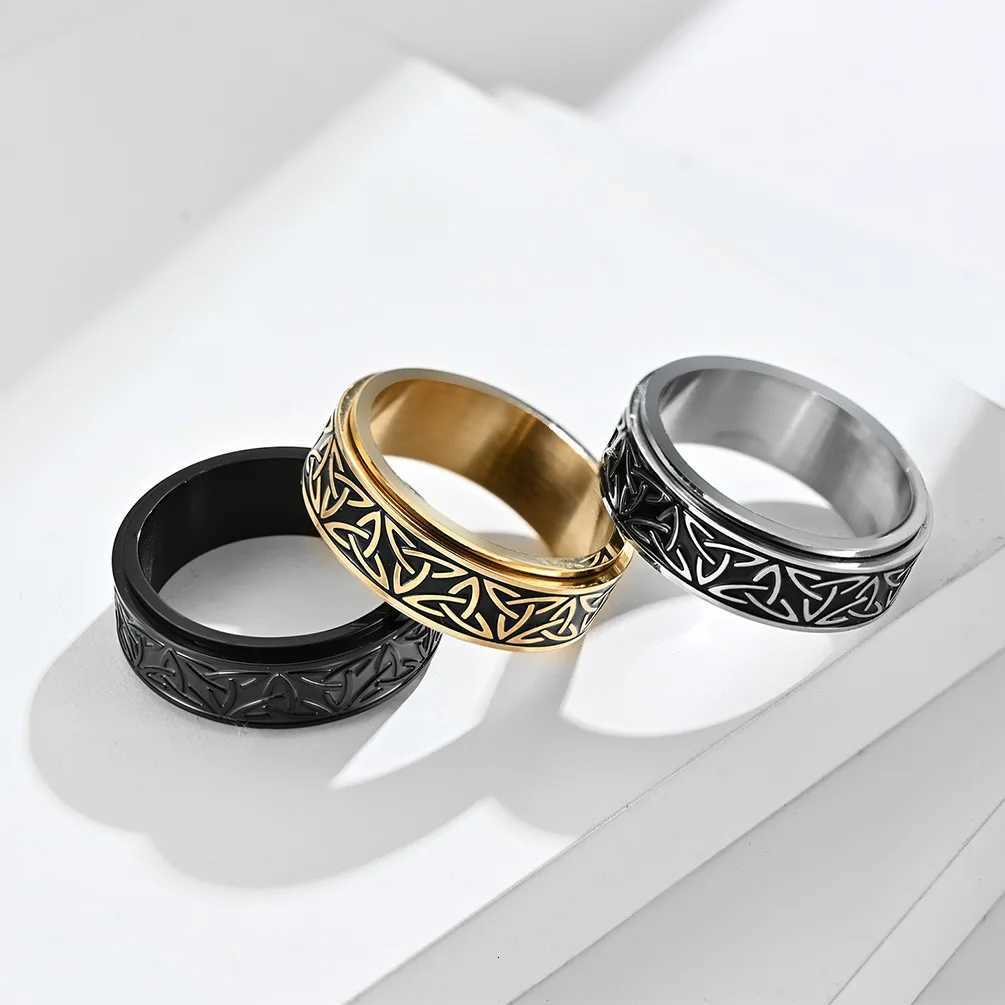 Hip Hop Celtic Knot Rune Rotating Anxiety Rings For Men Viking Script Stainless Steel Fidget Metal Spinner Rings Anillos S250716