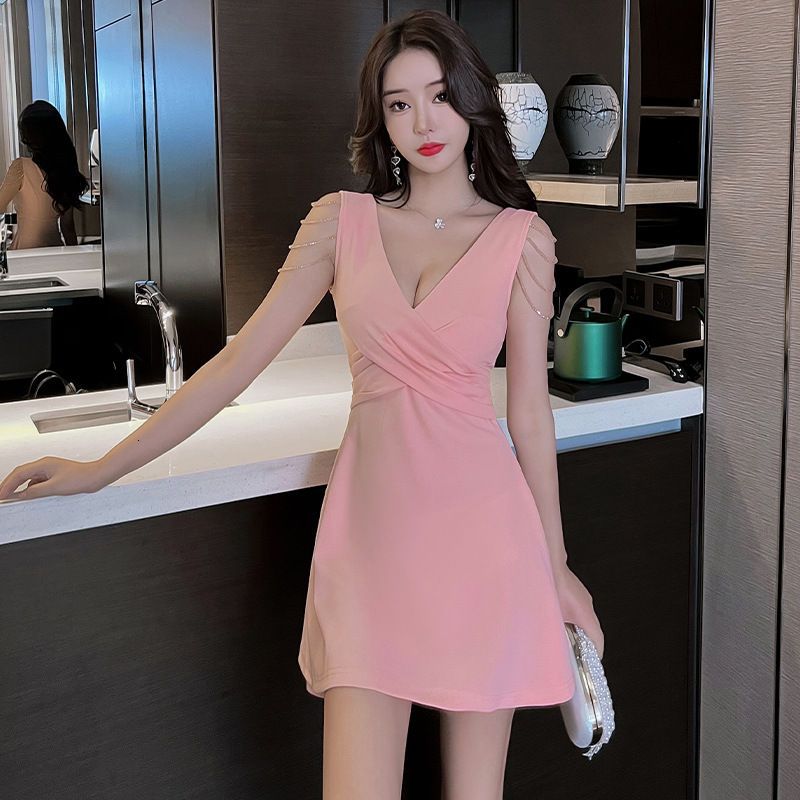 2025 Headquarters Dress Technician Sexy Workwear Spa Slimming Women's V Neck Elegant Black Foot Bath Therapy Nightclub