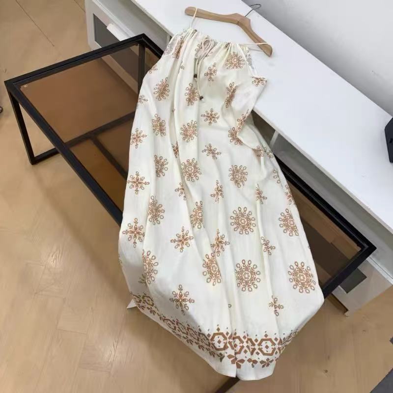 2025 Ethnic Style Xinjiang Loose Retro Printed Tie Strap Vacation Plus Size Summer Dress