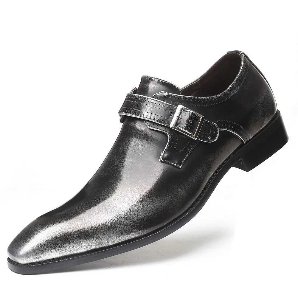 italian Fashion Shoes Men Dress Shoes Genuine Leather Slip-On Mens Formal Suit Footwear with Buckle Shoes Y250715