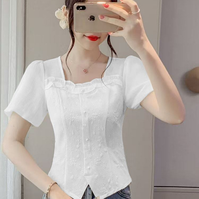 Summer New Women S T Shirt French Puff Sleeve Jacquard Shirt For Women Short Sleeve Summer New Sweet And Unique Blouse Stylish Top For Women New Desig