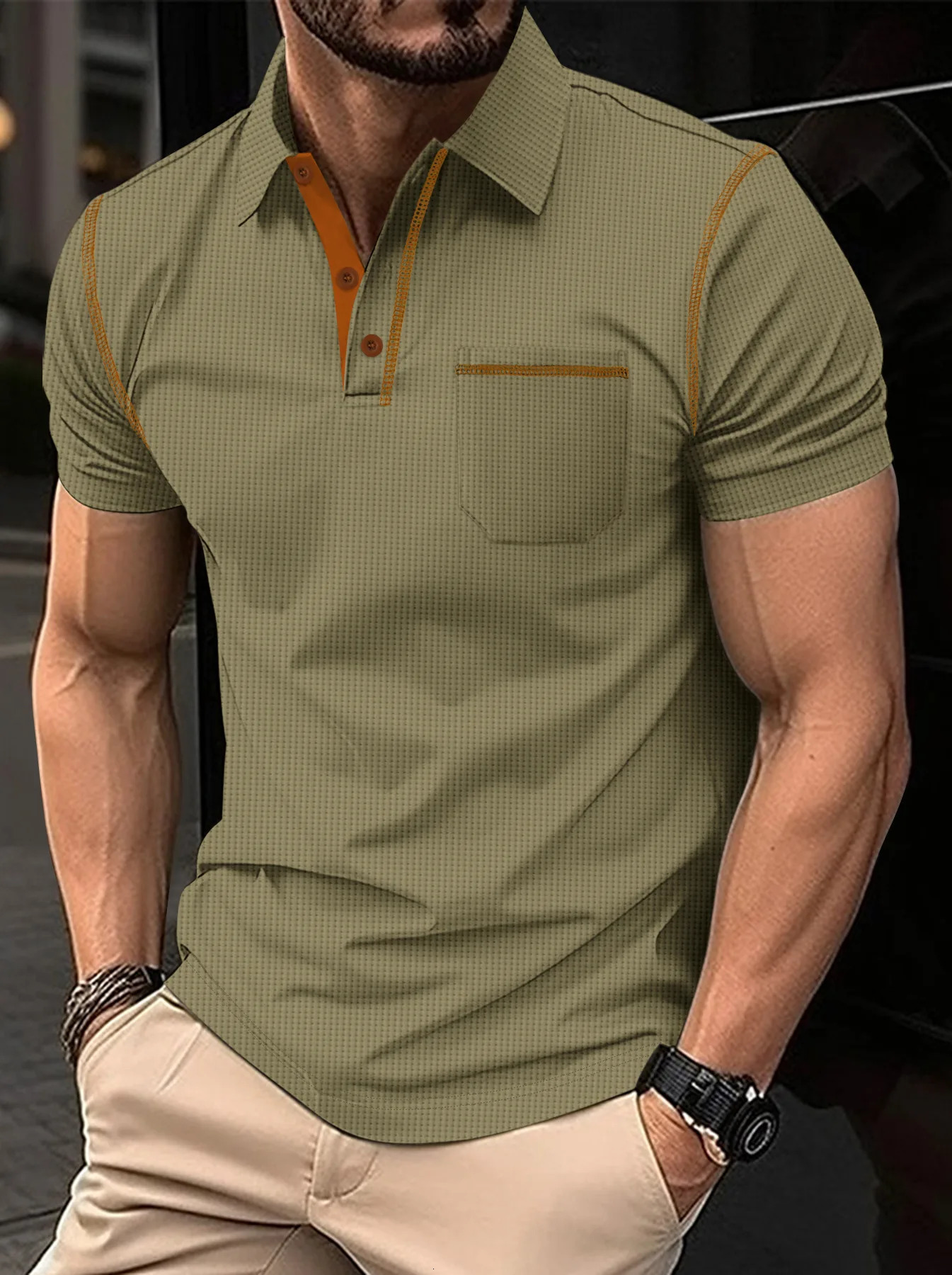 European And American Summer Golf casual Sports Shirt Lapel Mens Fitness cotton Blended POLO Shirt Style muscular Men 250716