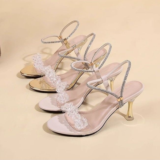 Designer sandals Two-Way Wear One-Strap Sandals 2025 New Summer Fashion Crystal Mid-Heel Fairy High Heels for Women Thin Heel