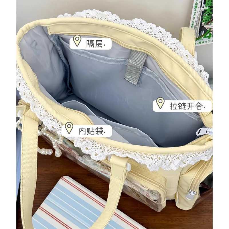 HAEX Lolita Women Ita Bags Designer JK Uniform DIY Anime Badge Tote Bag Female Y2K Dopamine Lace Beading Shoulder Bolso