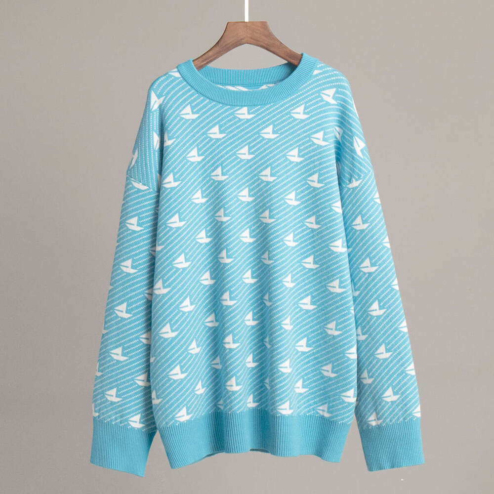 Round Neck Sailboat Winter New Style Elegant Commuter Versatile Loose Knitted Pullover Sweater B5