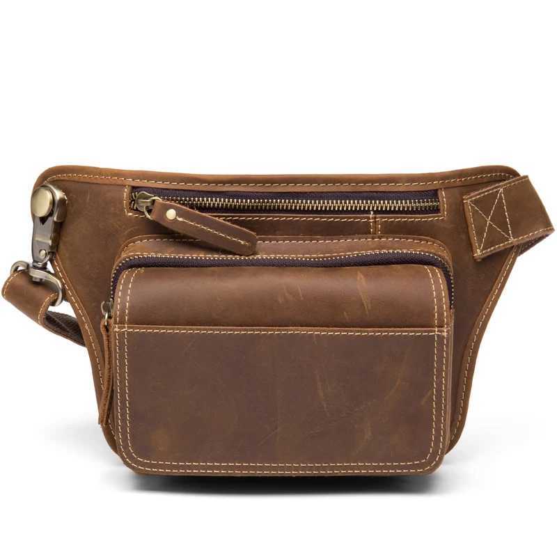 Mens genuine leather bag multi-functional crossbody waist bag for casual sports