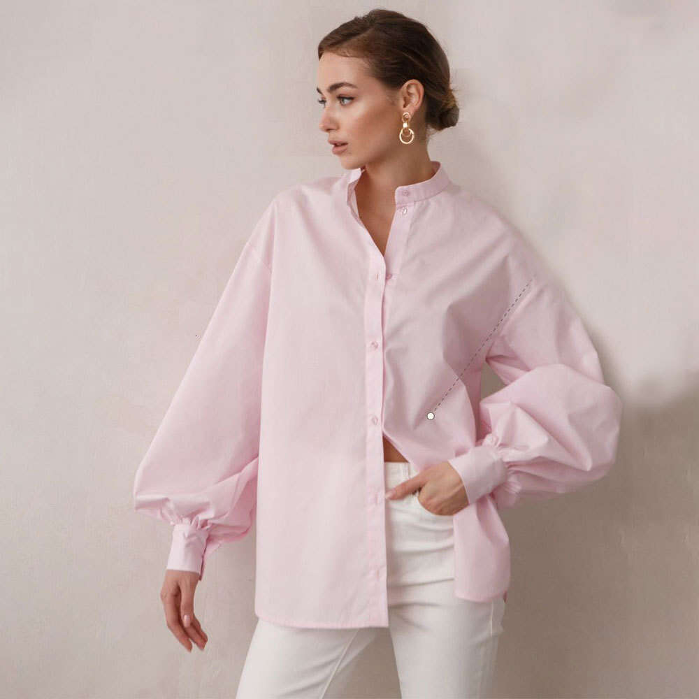 Lantern Sleeve Solid Color Spring Summer Elegant Sister Commuter Versatile Loose Round Neck Shirt B5