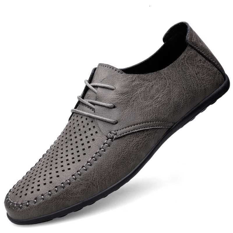Summer Hollow Out Leather Shoes Men Luxury Italian Men Casual Handmade Moccasins Designer Breathable Boat Shoes Mens Shoes W250716
