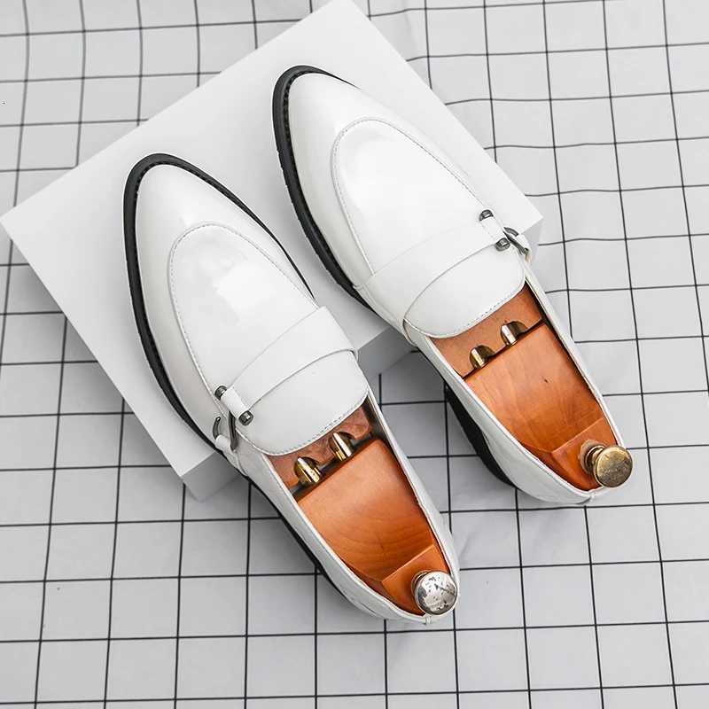 New Mens White Patent Leather Casual Shoes Luxury Designer Male Formal Wedding Dress Monk Strap Loafers Homecoming Footwear Y250715