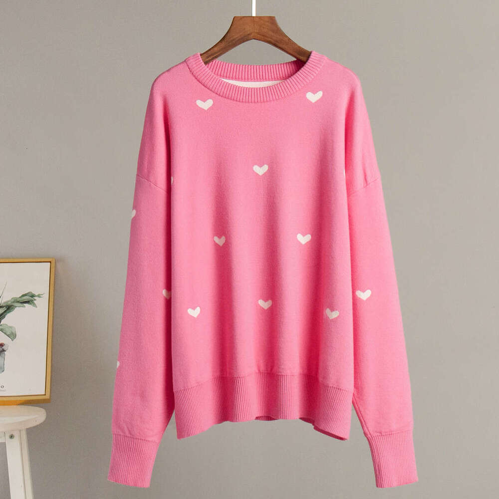 Heart Print New Autumn Winter Style Elegant Commuter Casual Round Neck Design Sweater B5