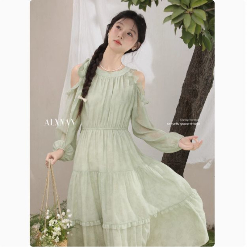 2025 French Style Sweet Dress Summer New Elegant Slimming Long Fairy Off-Shoulder