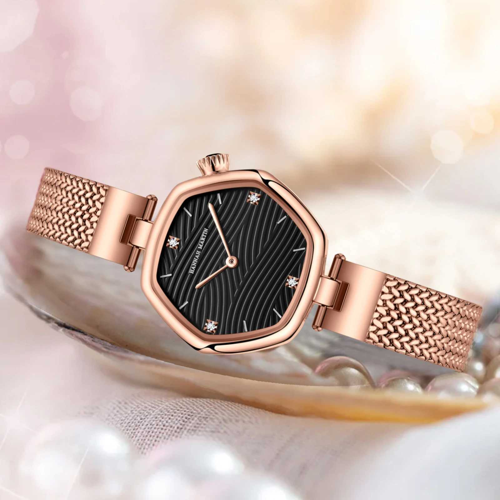 HH Martin Top Brand Wen Stainless Steel Mesh With White Rose Gold Clock Japanese Quartz Movement Luxury Y250715
