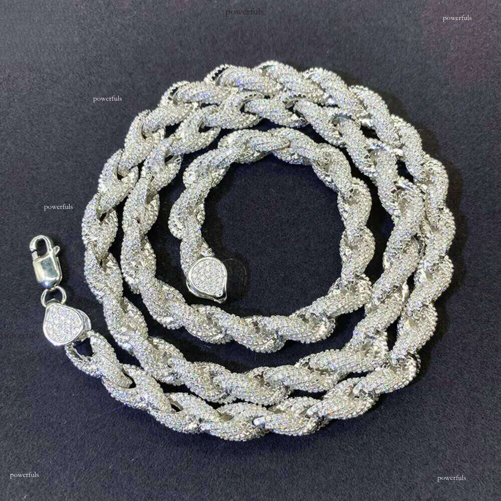 New Arrival Fashion Jewelry Popular White Gold Plated S Iced Out 8mm Vvs Moissanite Hip Hop Rope Chain Necklace for Men