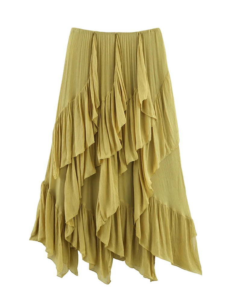 Elegant Ruffle Skirt Sets Women Sexy Lace Sleeveless See Through Tops A Line Cascading Long Skirts 2025 Summer Chic Lady Outfits 250715