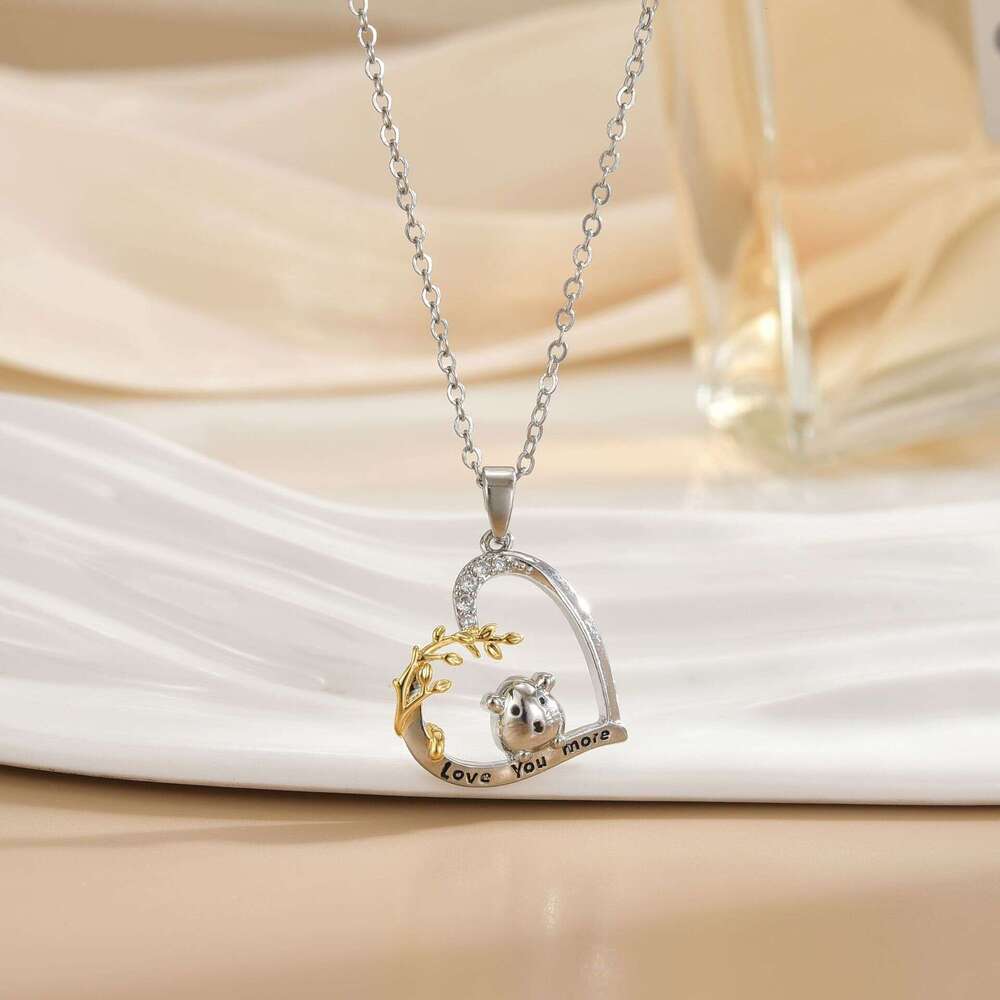 Fei Rong New Animal Necklace Design Cute Saber Guinea Pig Heart-Shaped Engraved Letter Pendant Collarbone Chain 87D