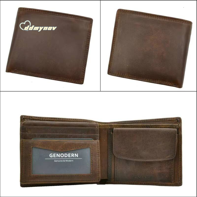 Cow Wallets Coin Pocket Vintage Male Purse Function Brown Genuine Leather Men Wallet with Card Holders ddmynov