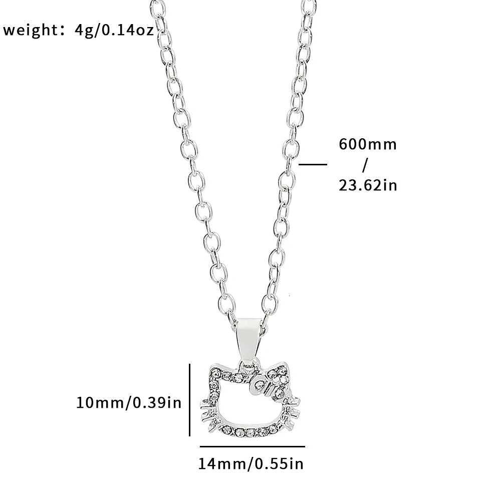 Sanrio Hello Kitty Anime Crystal Pendant Necklace Silver Color Clavicle Chain Girl Charms Jewelry Perfect Birthday Giftw250716