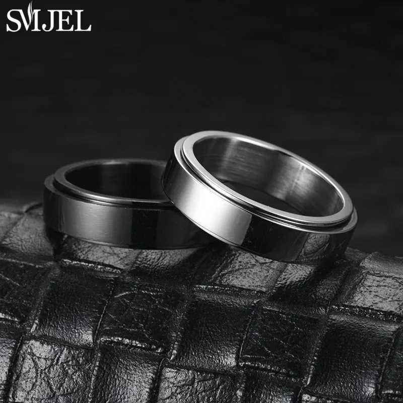 Punk Anti Stress Fidget Spinner Ring Black for Men Women Stainless Steel Anxiety Knuckle Rings 6/8mm Relaxing Finger Jewelry S250716