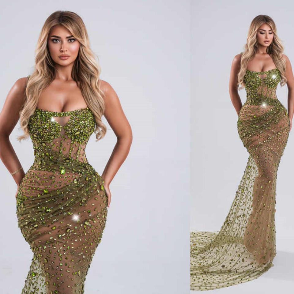 Heavy Beading Shiny Prom Dresses Long Train Strapless Mermaid Luxury Evening Dress Haute Couture Prom Gowns vestido de novia