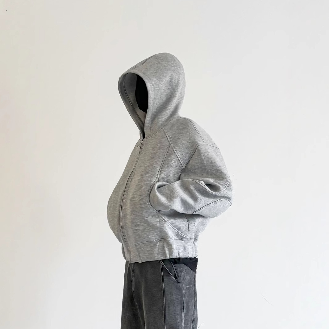 2024 New Trendy Brand Split Space Cotton Boxy Short Wide Hooded Oversized Cut Sweatshirt Jacket for Men